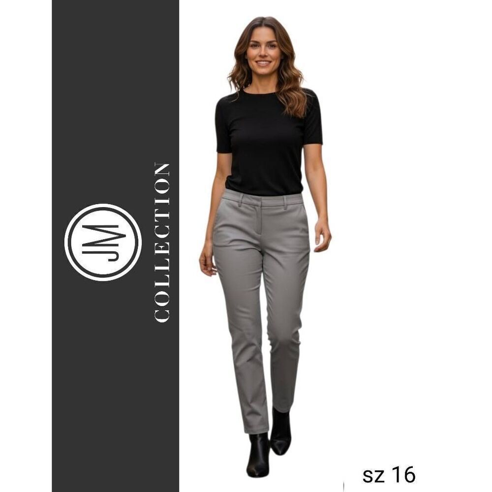 JM Collection Grey Business Casual Career Wear Stretch Pants with Gold Accents